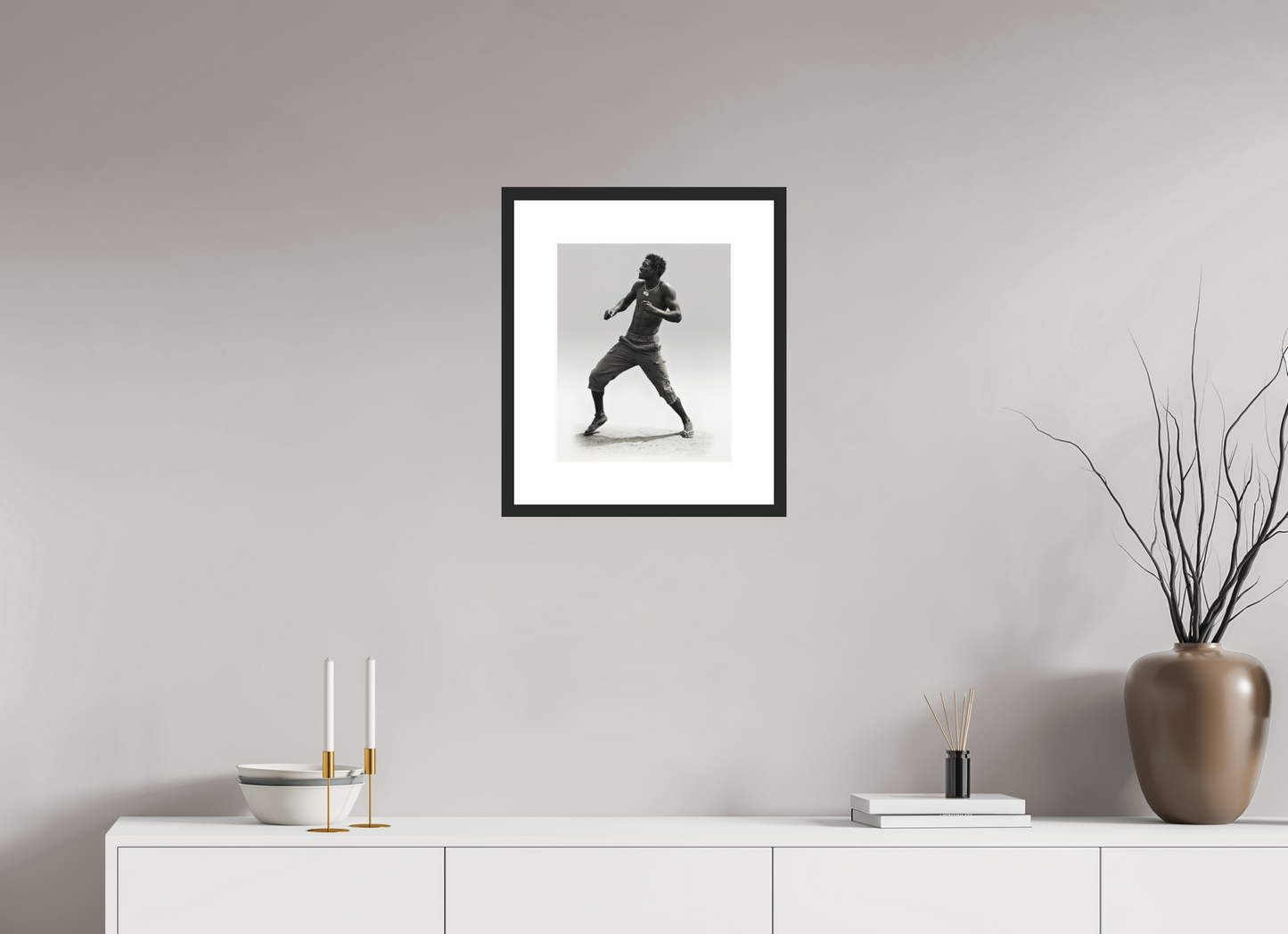 12 x 15″, Solid 0.8" Black Wood Frame With 3" Natural White Passe-Partout with Museum Glass Angolan Man Dancing
