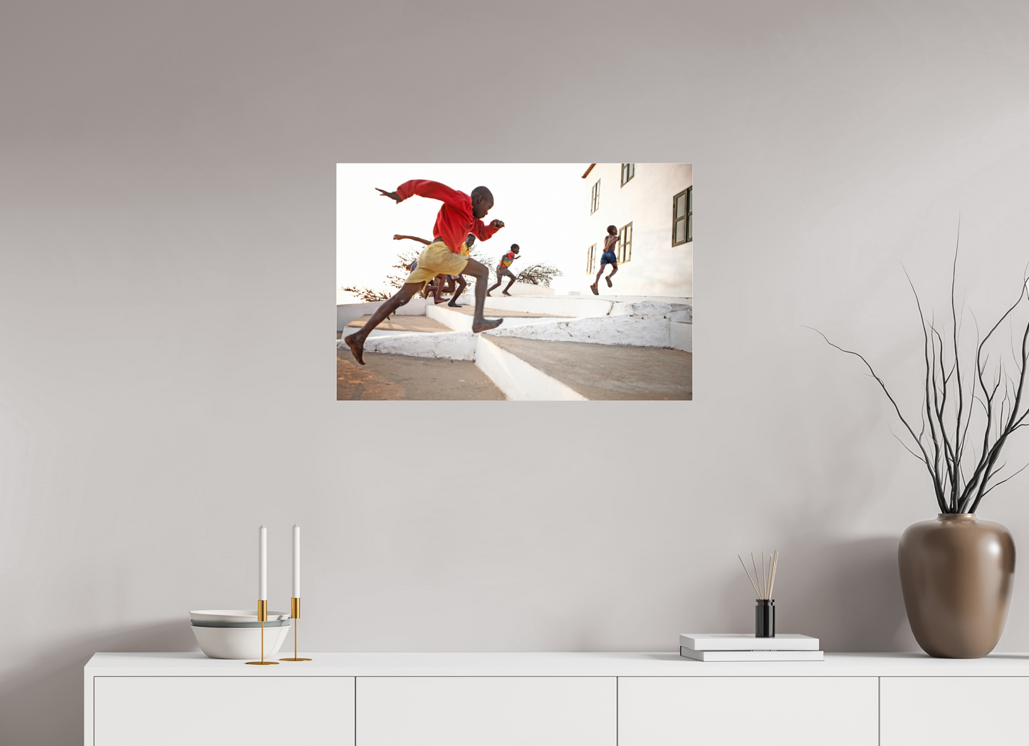 30 x 20″, Frameless Acrylic Glass Angolan Boys Running