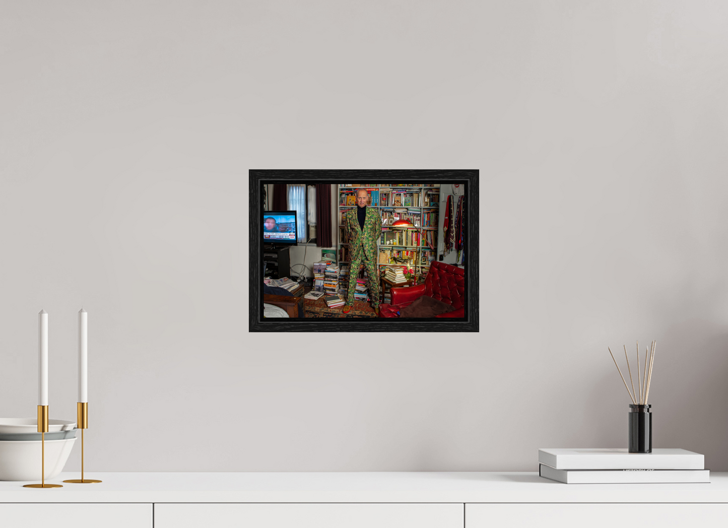 12 x 8″, Floater Frame Director John Waters in his Bedroom with TV