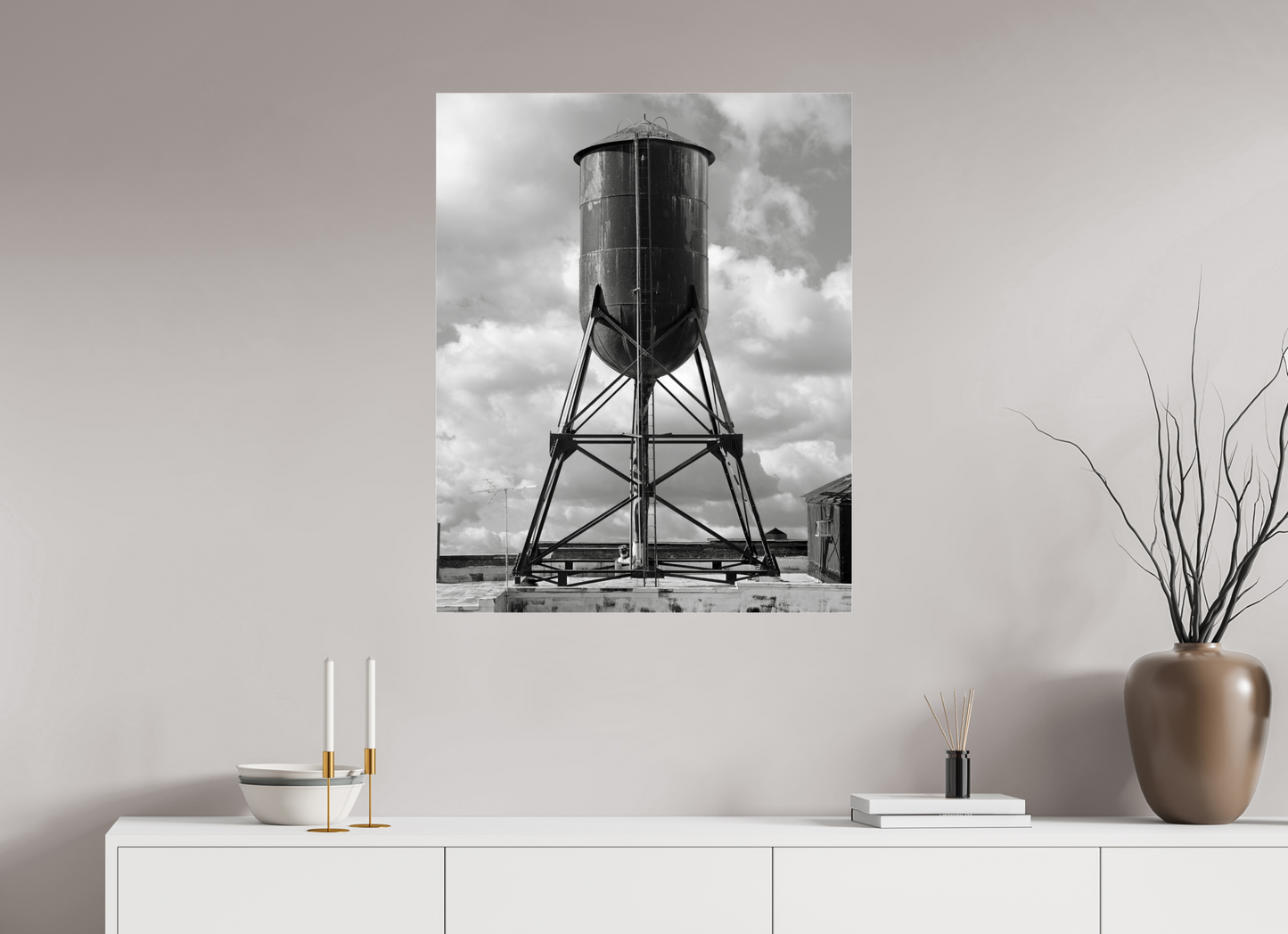 28 x 35″, Frameless Acrylic Glass Black Water Tower