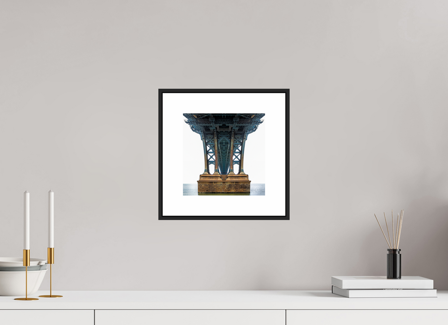 8 x 8″, Black Matte Frame Manhattan Bridge