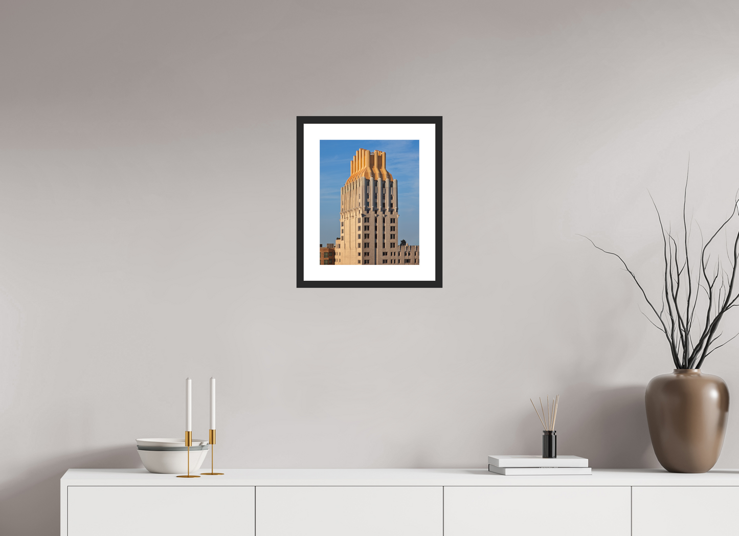 12 x 15″, Solid 0.8" Black Wood Frame With 2" Natural White Passe-Partout with Museum Glass Barbizon Plaza Hotel