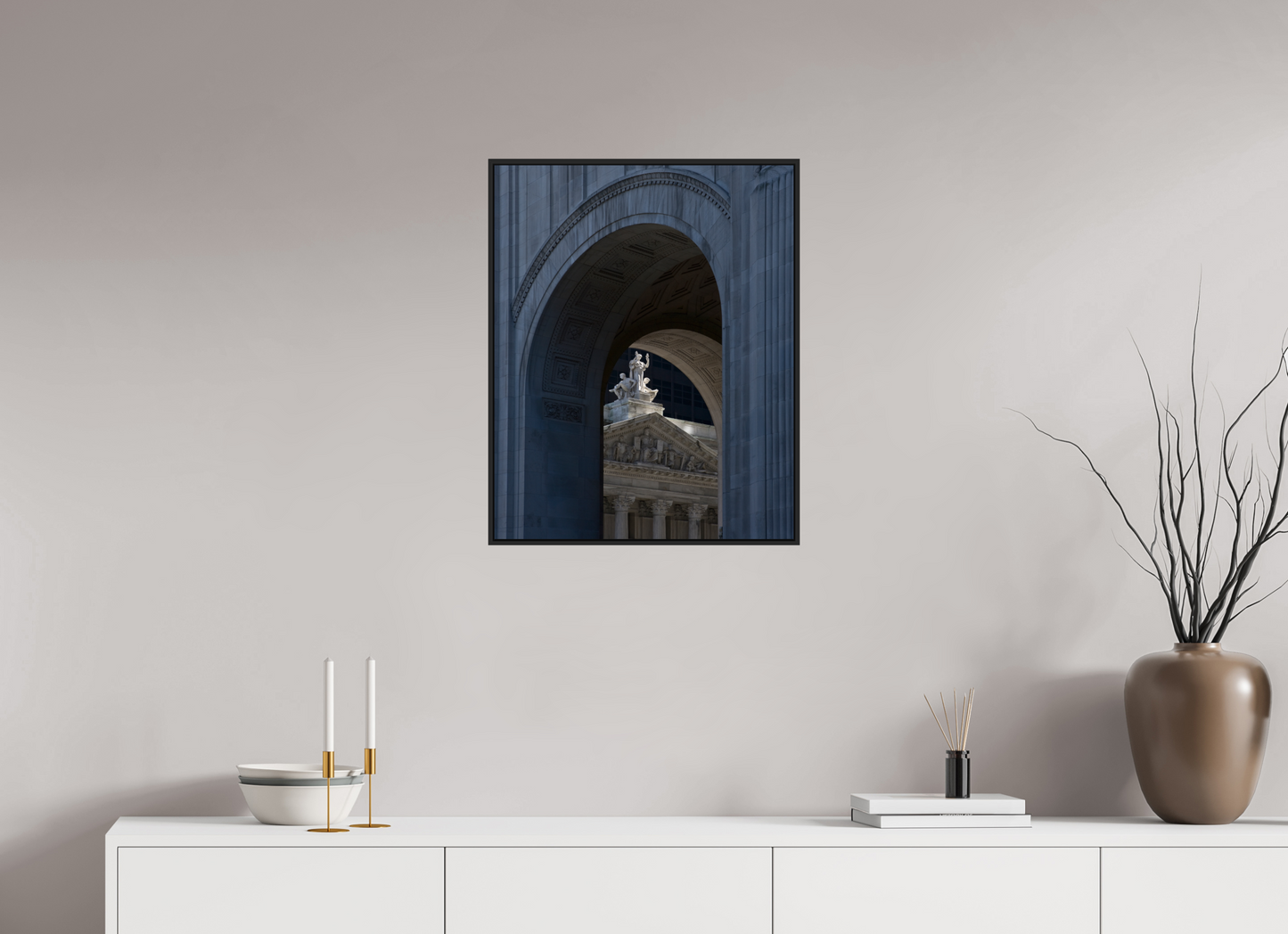 20 x 25″, Black Matte Frame, No Border Arches with Sculptures
