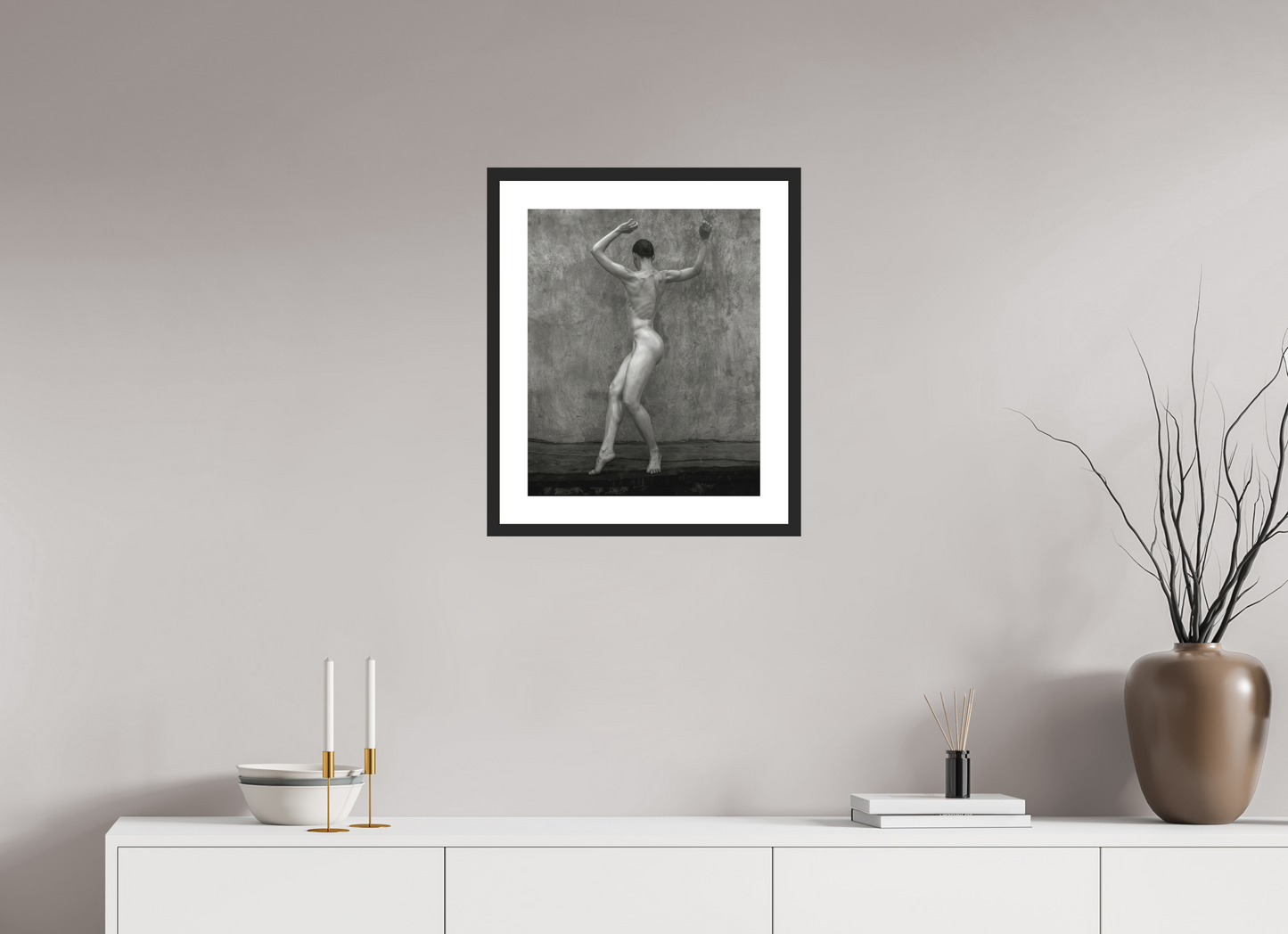 16 x 19.6″, Solid 0.8" Black Wood Frame With 2" Natural White Passe-Partout with Museum Glass Nude No. 46