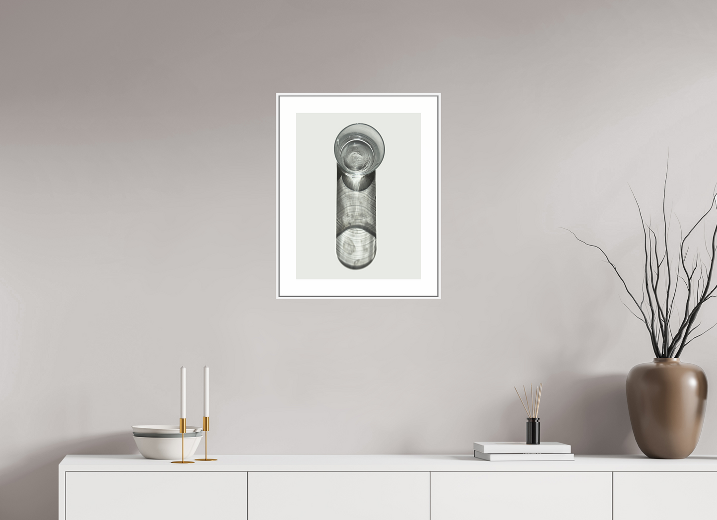 15 x 20″, White Matte Frame Water Glass with Shadow