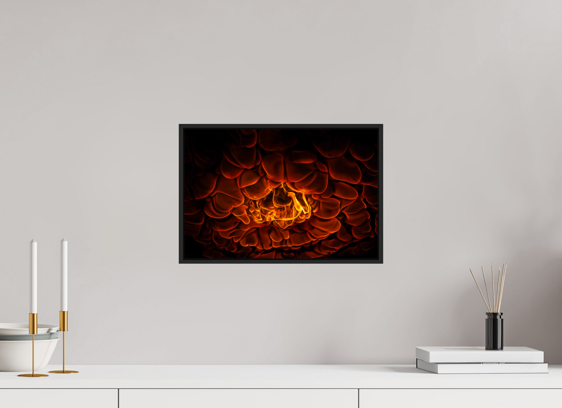 15 x 10″, Black Matte Frame, No Border Burning Man - Flames