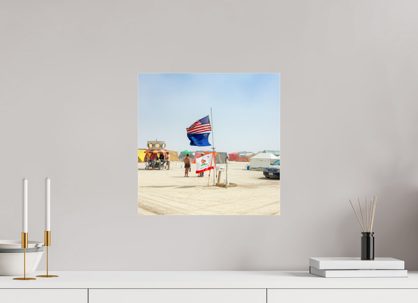 15 x 15″, Frameless Acrylic Glass Burning Man - Woman with Flags