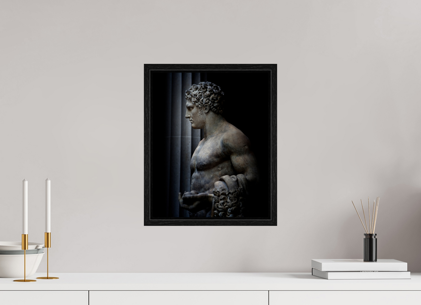 12 x 15″, Floater Frame Hercules Statue