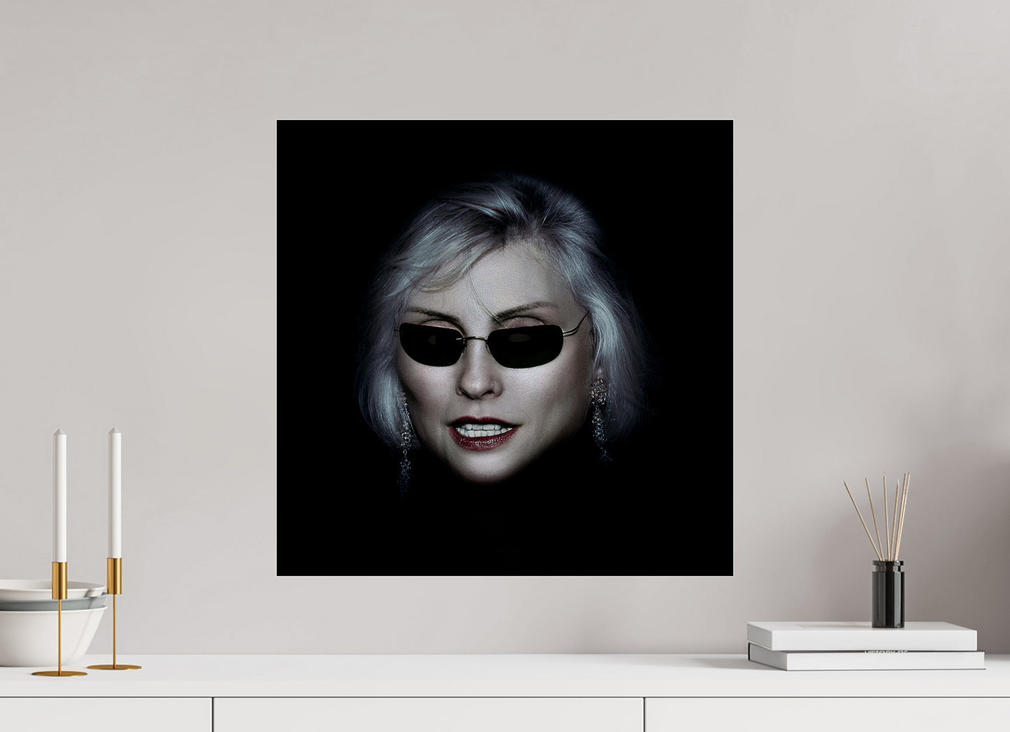 20 x 20″, Frameless Acrylic Glass Debbie Harry Wearing Glasses