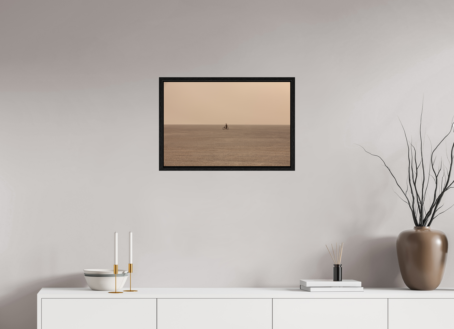 24 x 16″, Floater Frame Burning Man - Woman on Bike