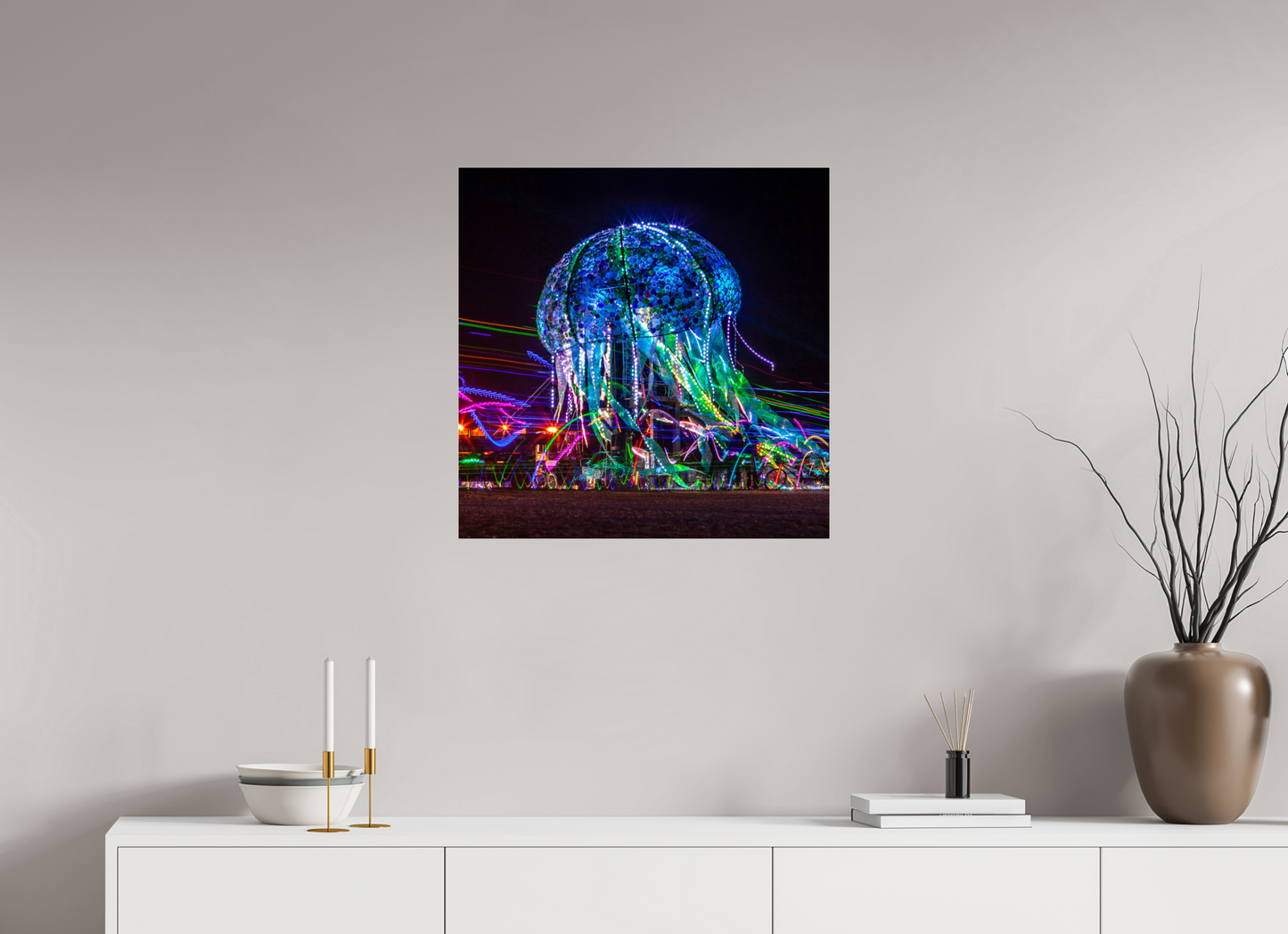 25 x 25″, Frameless Acrylic Glass Burning Man - Glass Jellyfish
