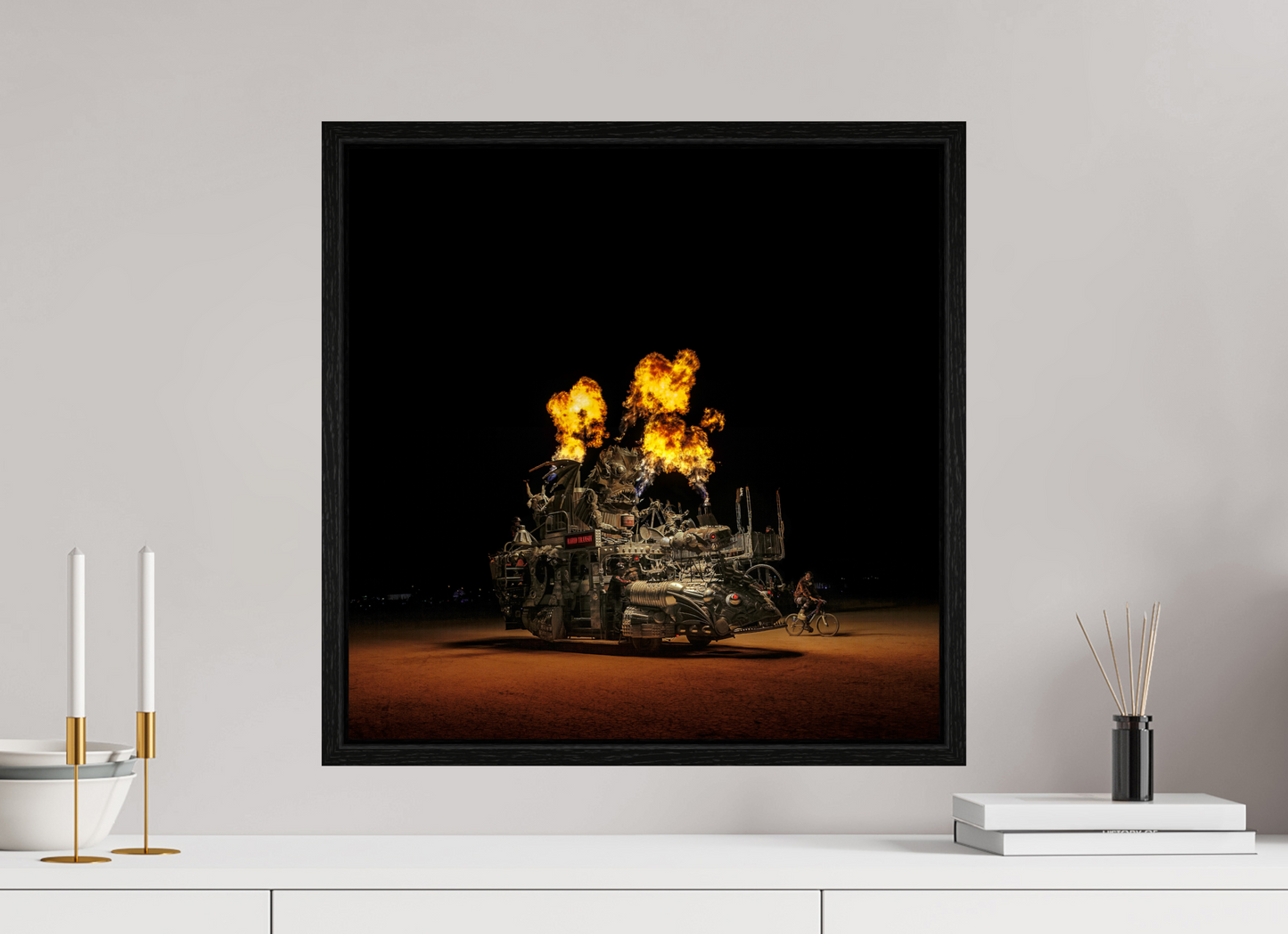 20 x 20″, Floater Frame Burning Man - Art Car Rabid Transit