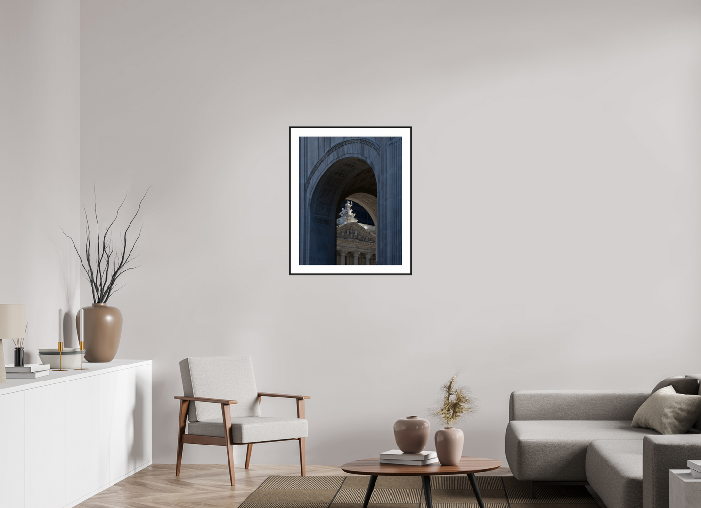 24 x 30″, Black Matte Frame Arches with Sculptures