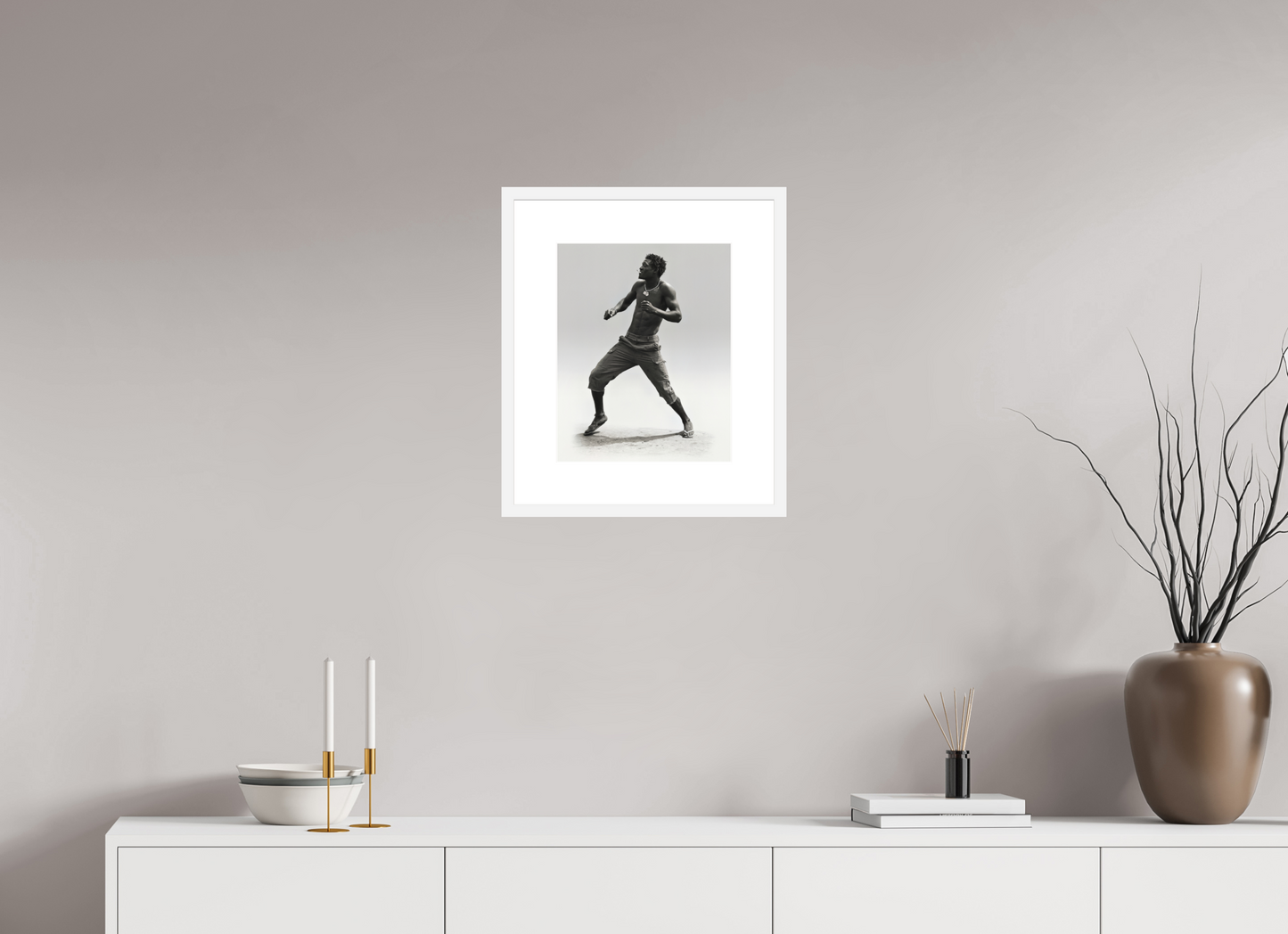 12 x 15″, Solid 0.8" White Wood Frame With 3" Natural White Passe-Partout with Museum Glass Angolan Man Dancing