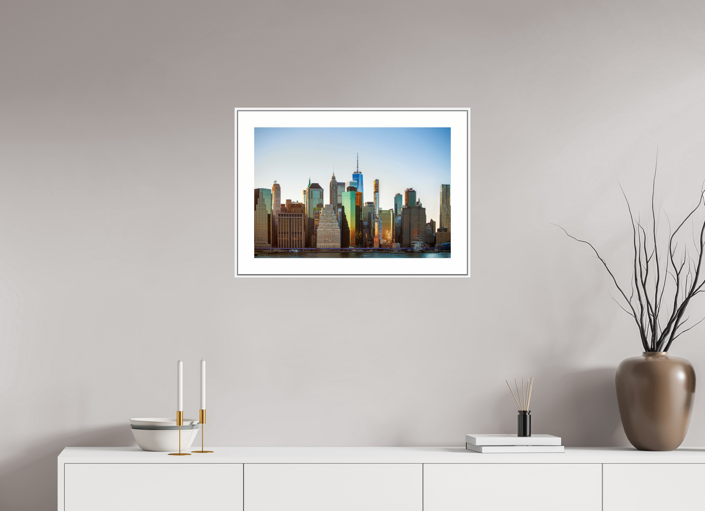 24 x 16″, White Matte Frame Lower Manhattan