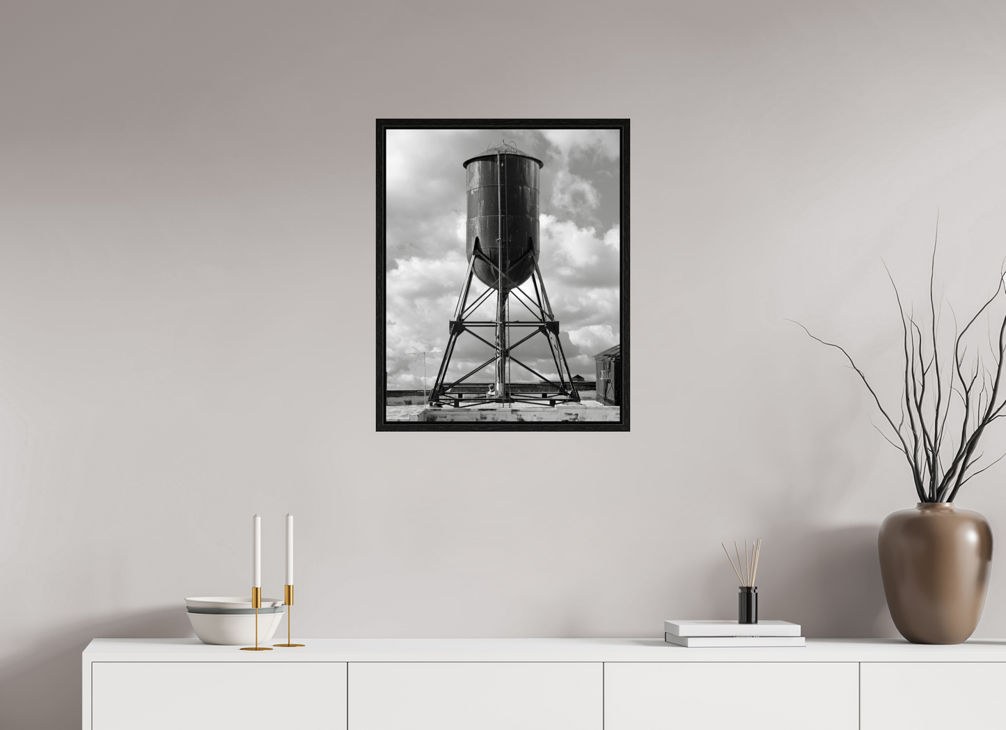 20 x 25″, Floater Frame Black Water Tower