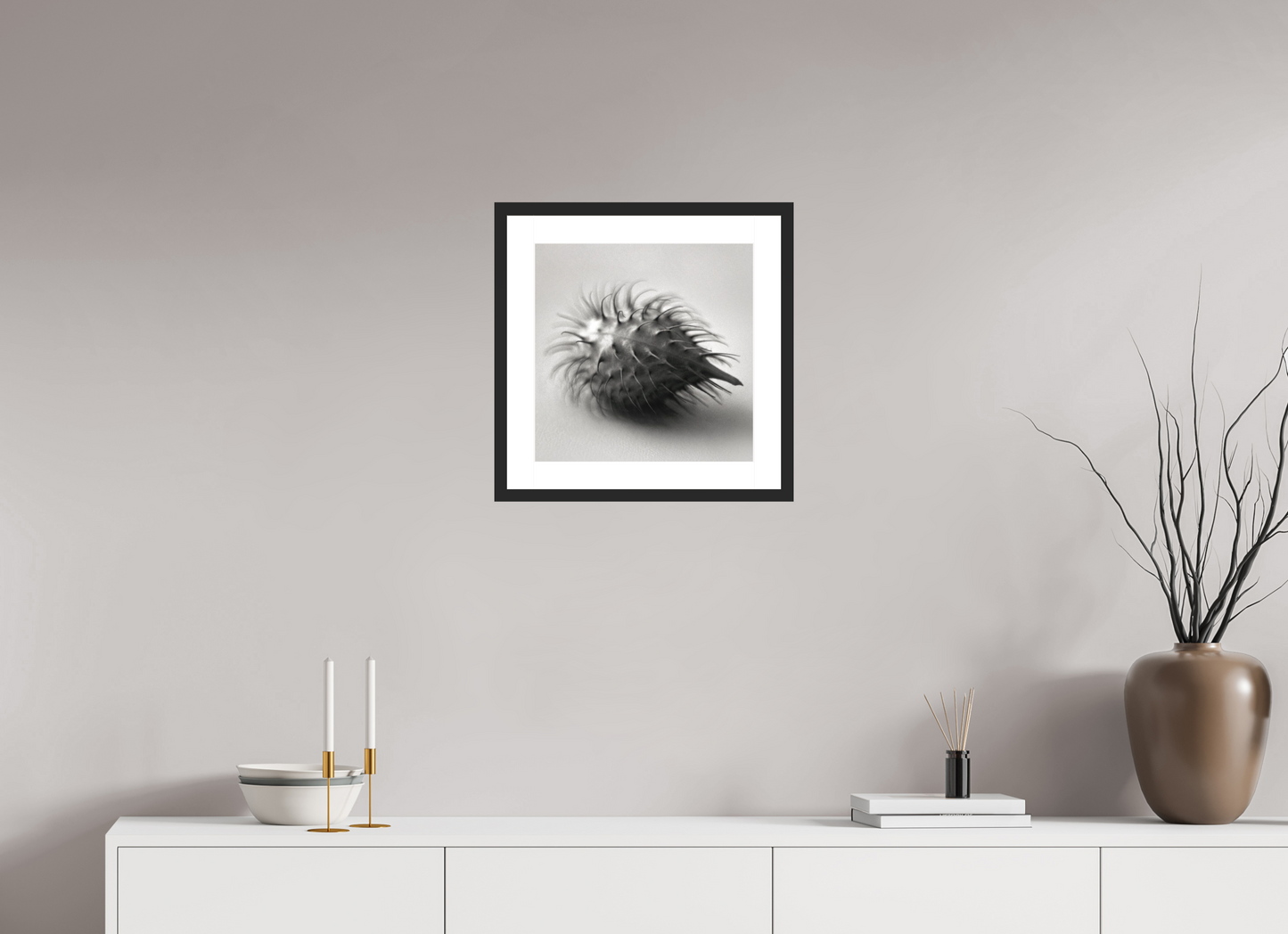 15 x 15″, Solid 0.8" Black Wood Frame With 2" Natural White Passe-Partout with Museum Glass Pod