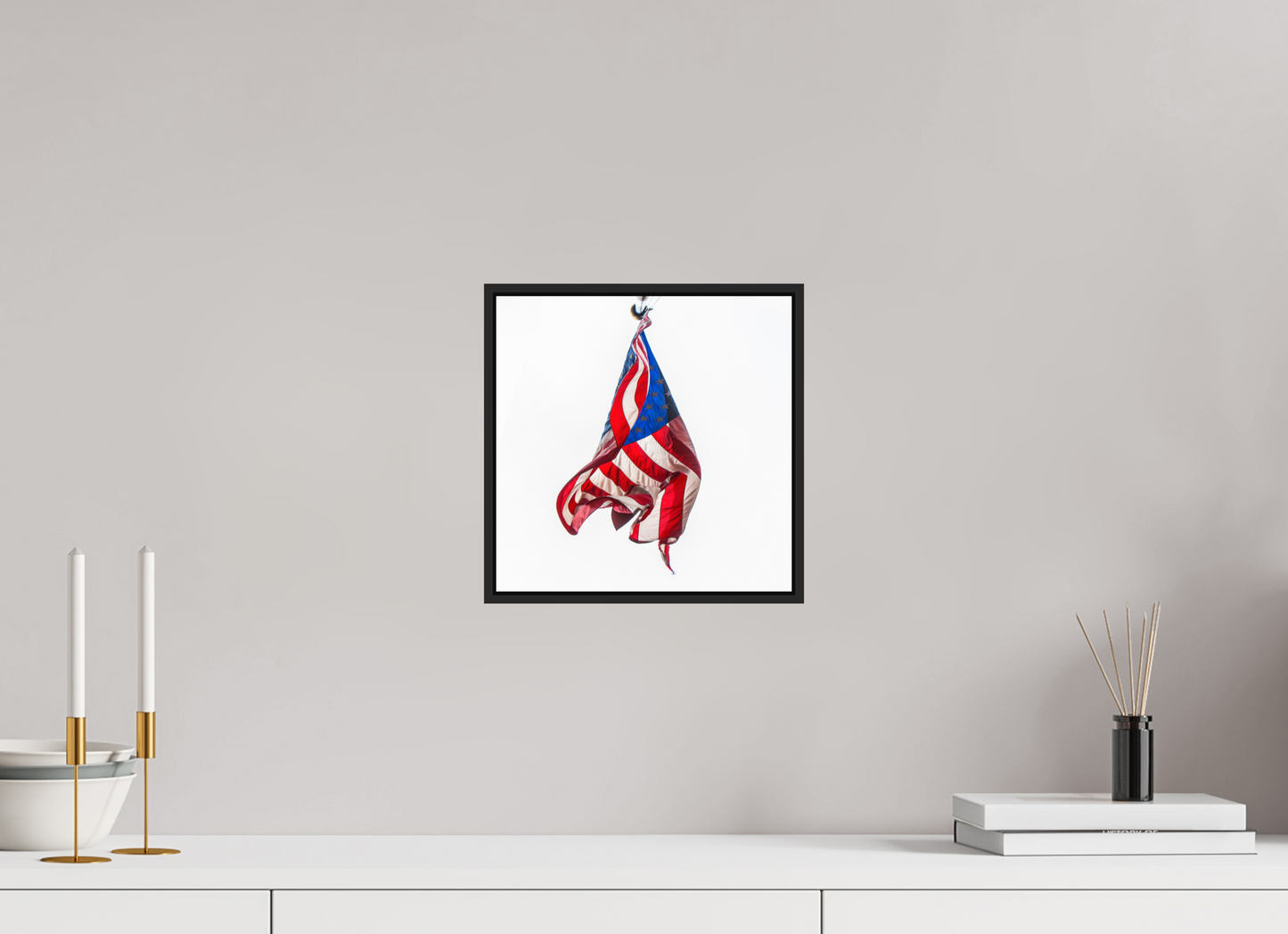 10 x 10″, Black Matte Frame, No Border Crumpled USA Flag