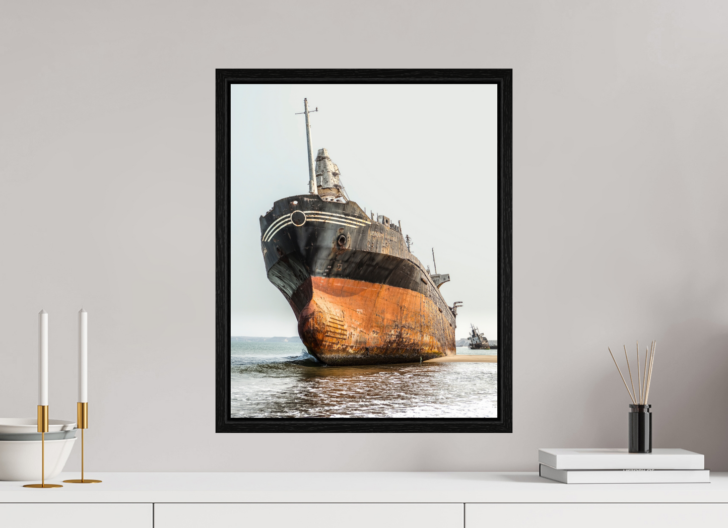 16 x 20″, Floater Frame Grounded Ship Angola