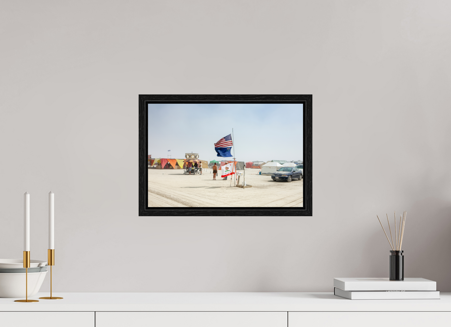 15 x 10″, Floater Frame Burning Man - Two Flags