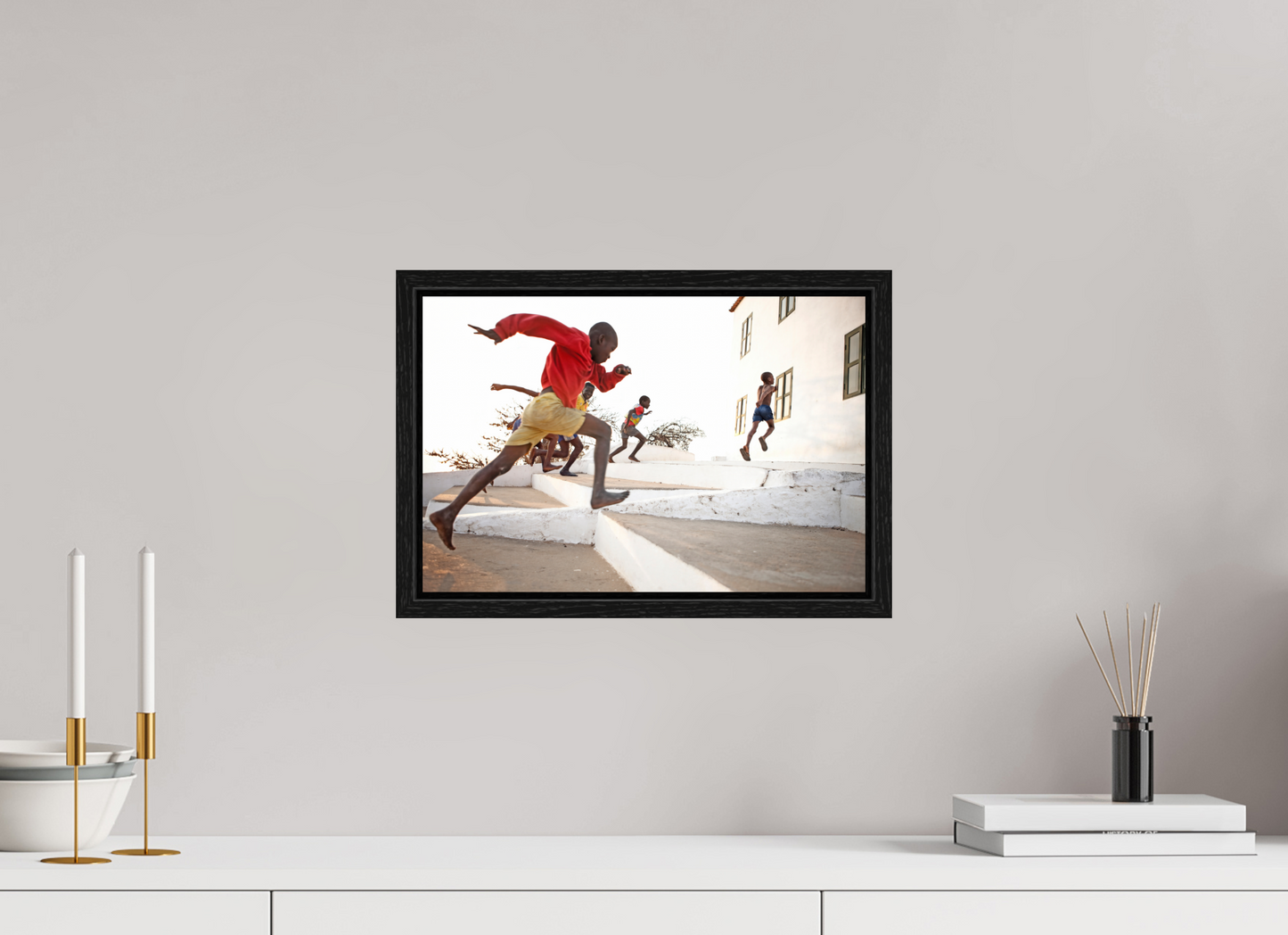15 x 10″, Floater Frame Angolan Boys Running