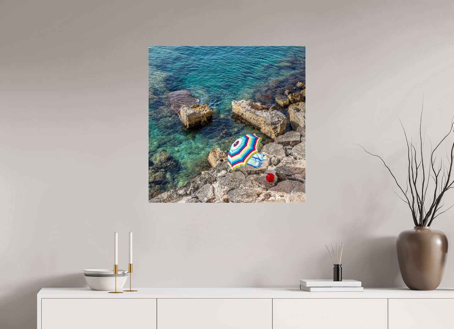 30 x 30″, Frameless Acrylic Glass Monopoli Beach