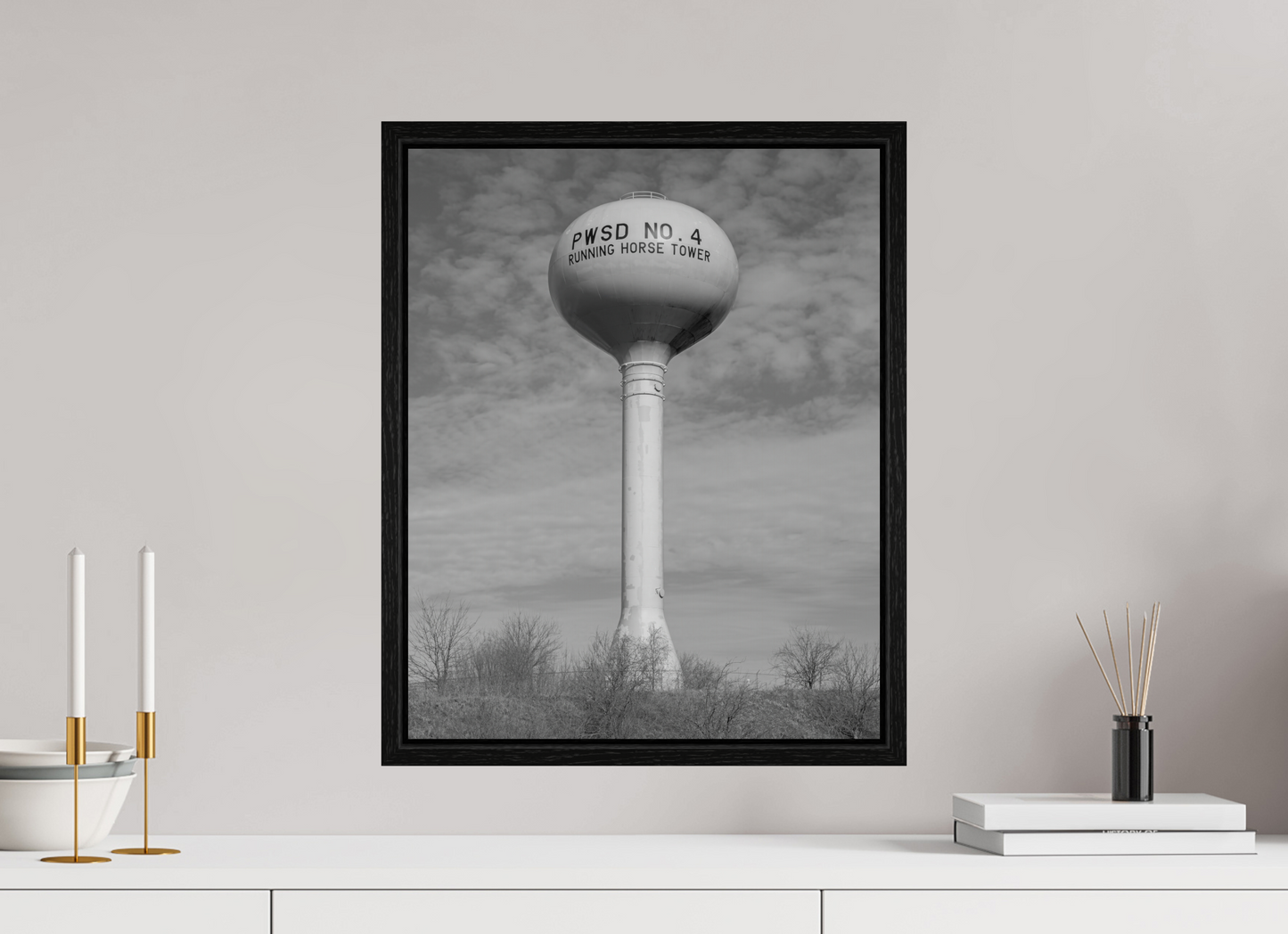 16 x 20″, Floater Frame Running Horse Water Tower