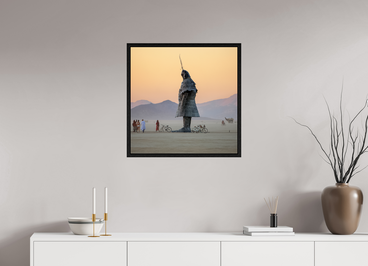 25 x 25″, Floater Frame Burning Man - The Samurai with Admirer