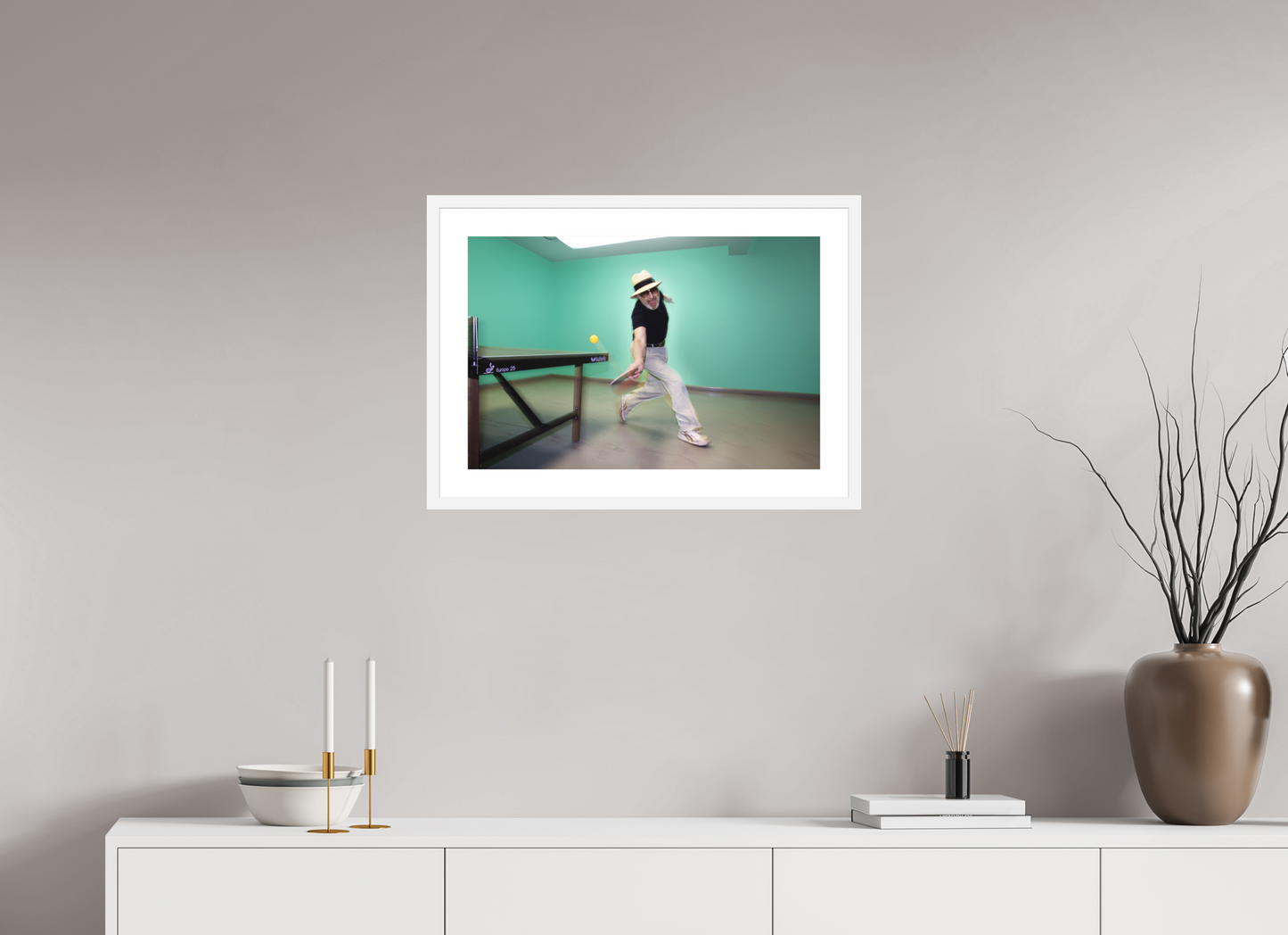 24 x 16″, Solid 0.8" White Wood Frame With 2" Natural White Passe-Partout with Museum Glass Marty (Supreme) Reisman