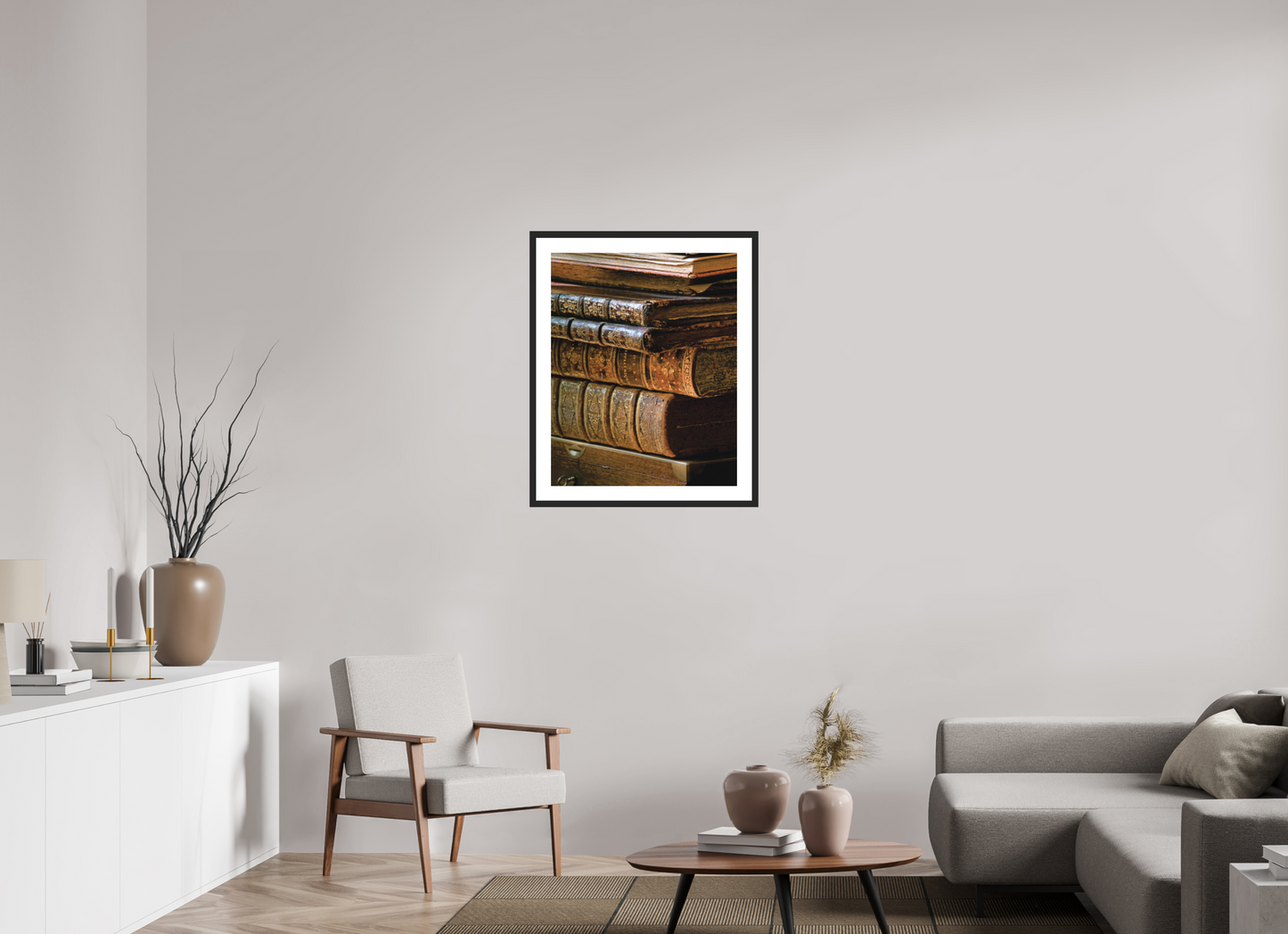 24 x 30″, Solid 0.8" Black Wood Frame With 2" Natural White Passe-Partout with Museum Glass Hermés Archive