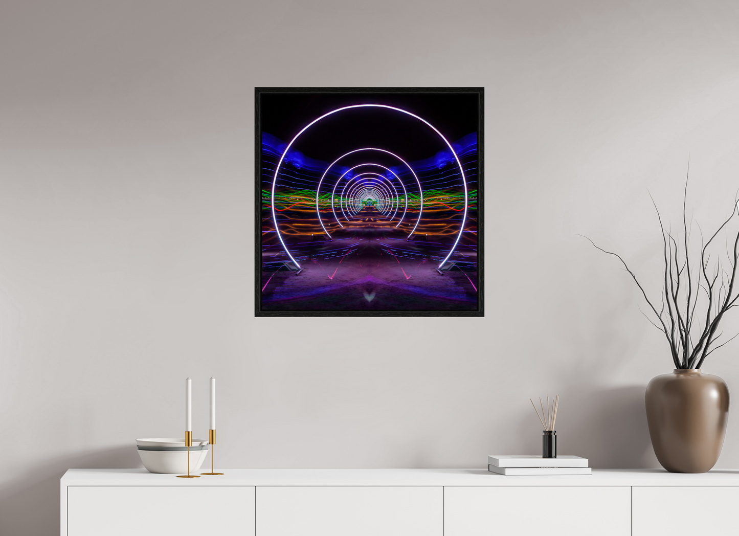 25 x 25″, Floater Frame Burning Man - Concentric Circles of Light