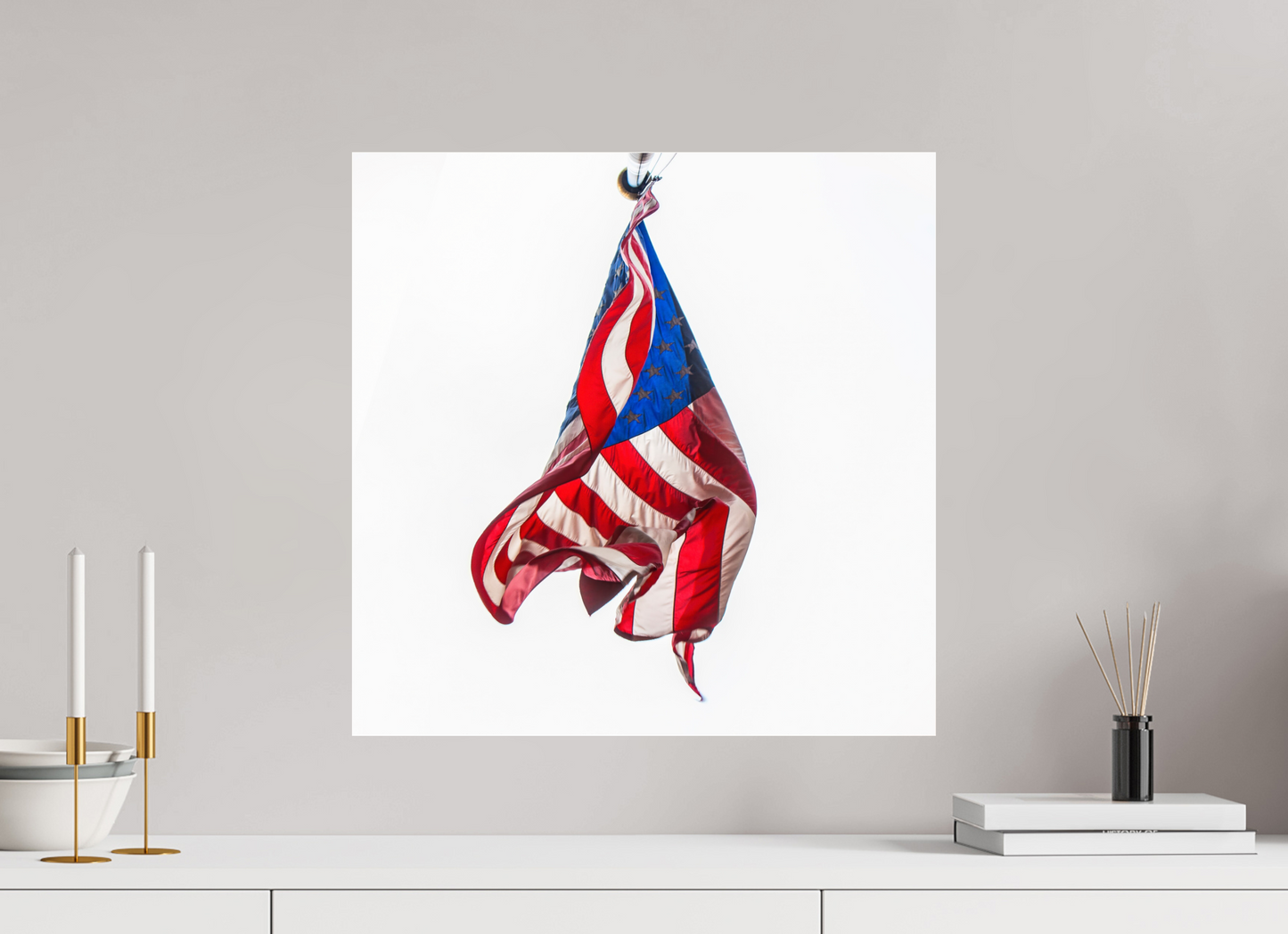 20 x 20″, Frameless Acrylic Glass Crumpled USA Flag