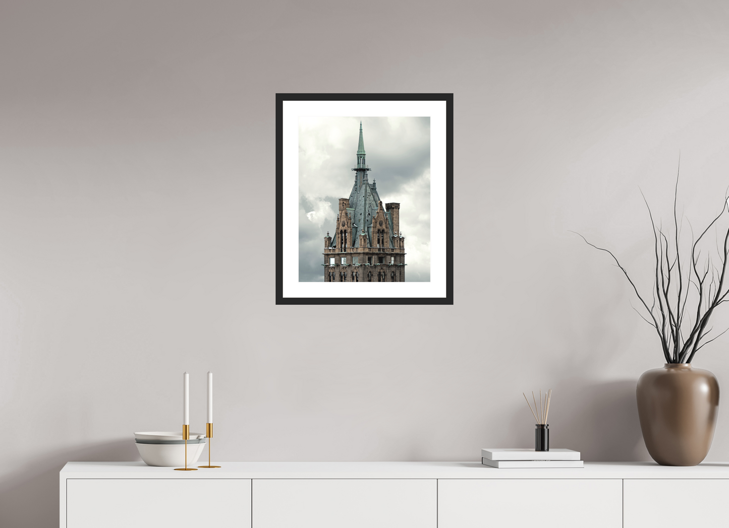 16 x 20″, Solid 0.8" Black Wood Frame With 2" Natural White Passe-Partout with Museum Glass The Sherry Netherland Hotel