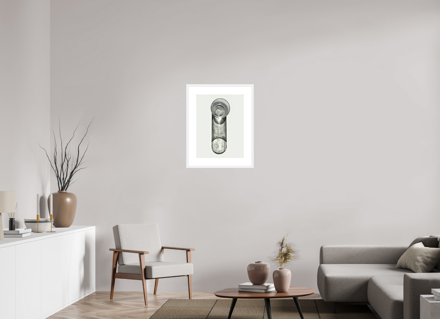 18 x 24″, Solid 0.8" White Wood Frame With 3" Natural White Passe-Partout with Museum Glass Water Glass with Shadow