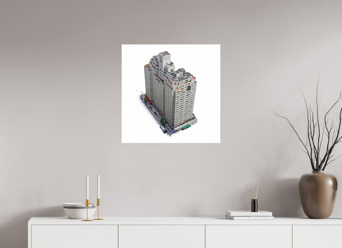 25 x 25″, Frameless Acrylic Glass New York City Apartment  Building