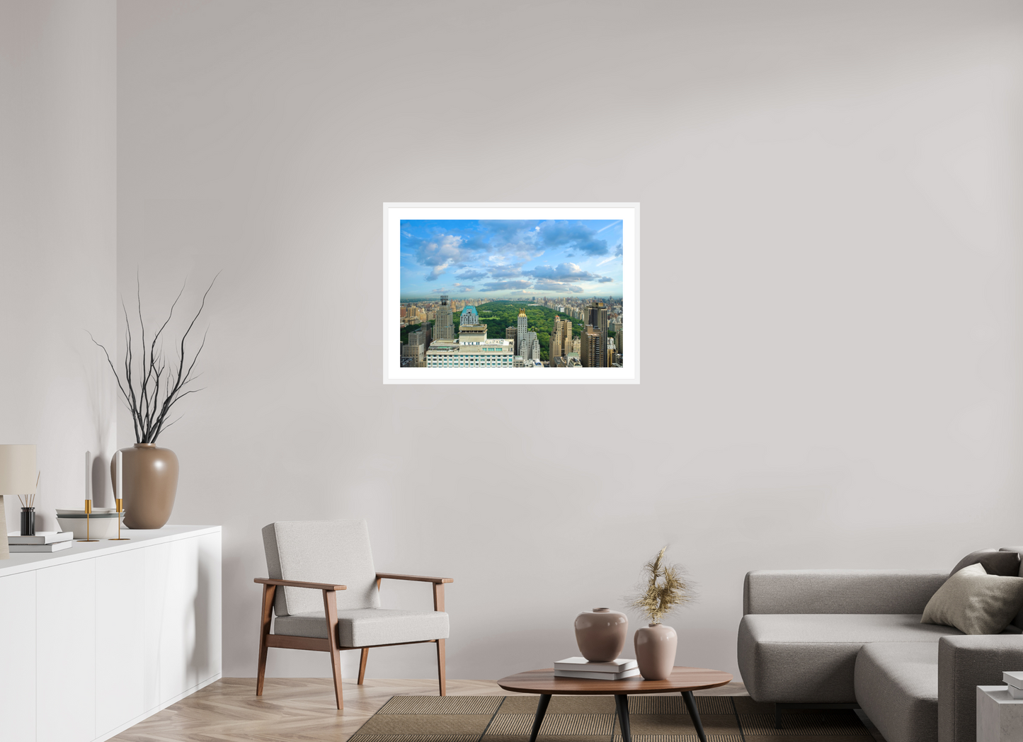 36 x 24″, Solid 0.8" White Wood Frame With 2" Natural White Passe-Partout with Museum Glass Central Park
