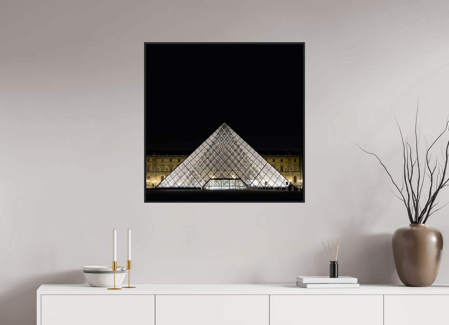 30 x 30″, Black Matte Frame, No Border The Louvre Pyramid