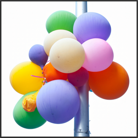 Colorful Ballons Tied to a Lamp Post