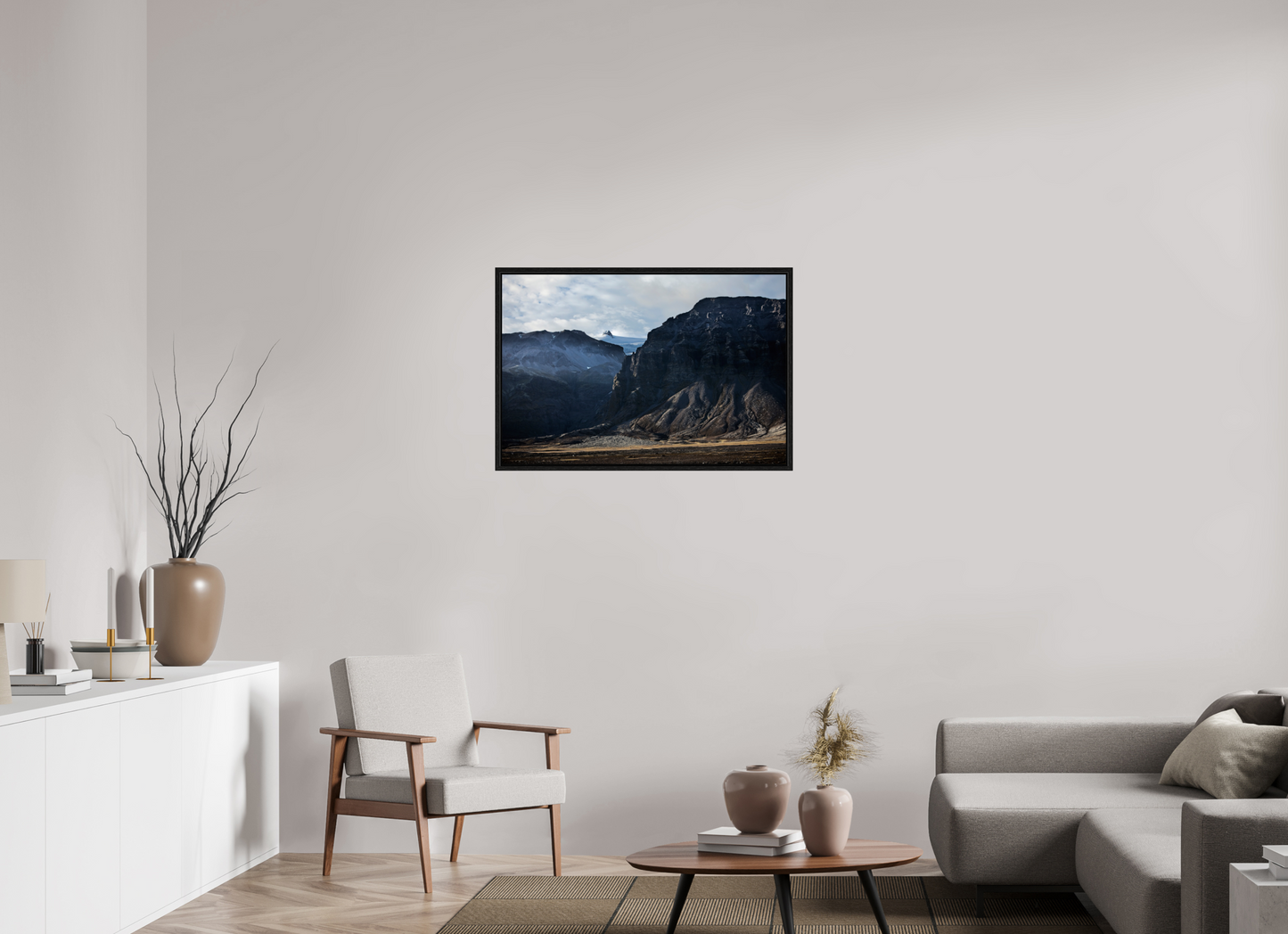 36 x 24″, Floater Frame Iceland Black Mountains