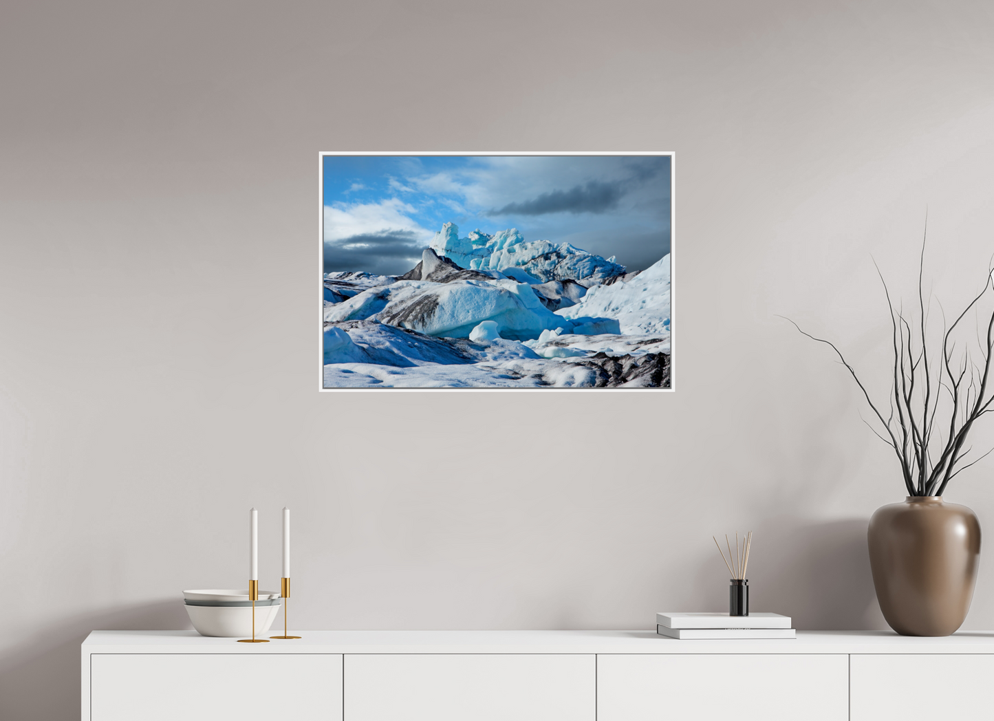 30 x 20″, White Matte Frame, No Border Iceland Icebergs
