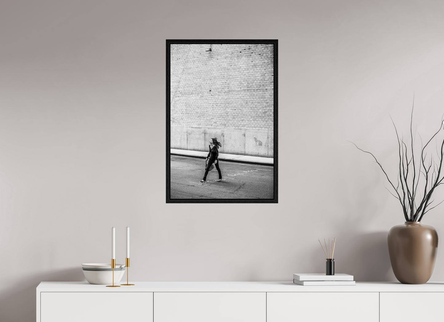20 x 30″, Floater Frame Woman Walking Across the Street