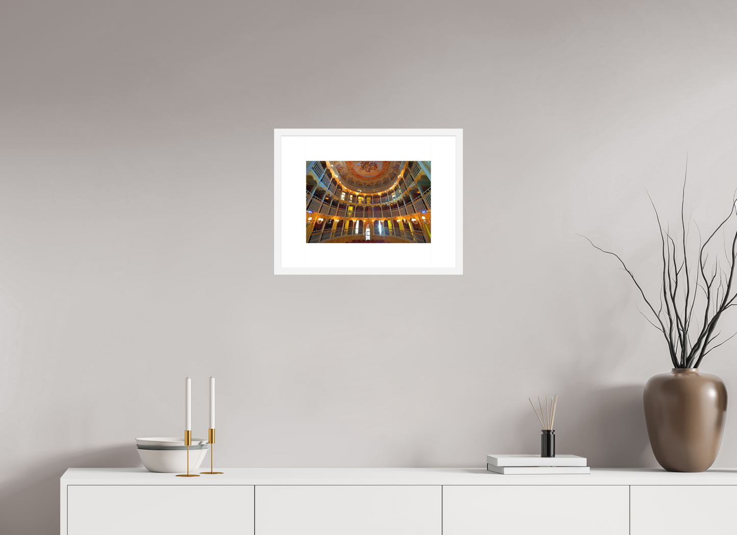 15 x 10″, Solid 0.8" White Wood Frame With 3" Natural White Passe-Partout with Museum Glass Palazzo Dei Consoli Theatre France