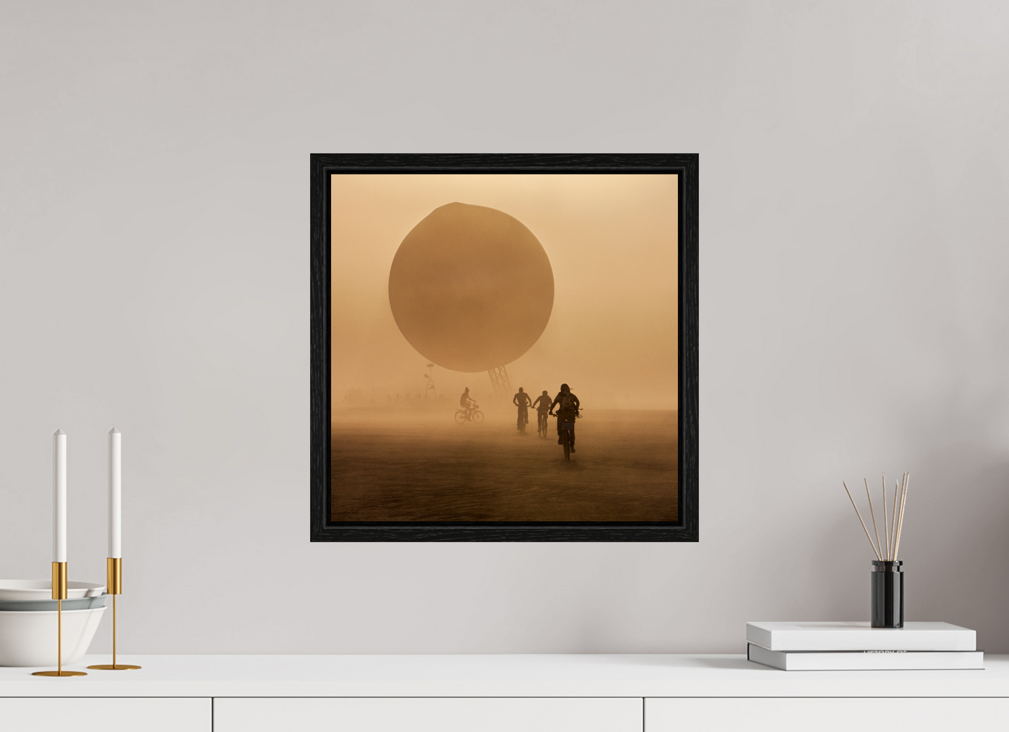 15 x 15″, Floater Frame Burning Man - Weather Balloon and Bikers