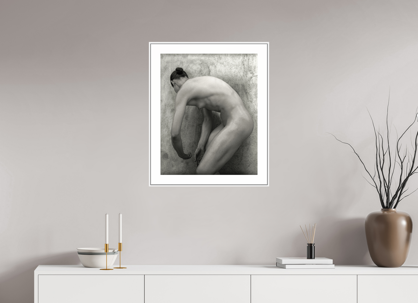 20 x 25″, White Matte Frame Nude 60
