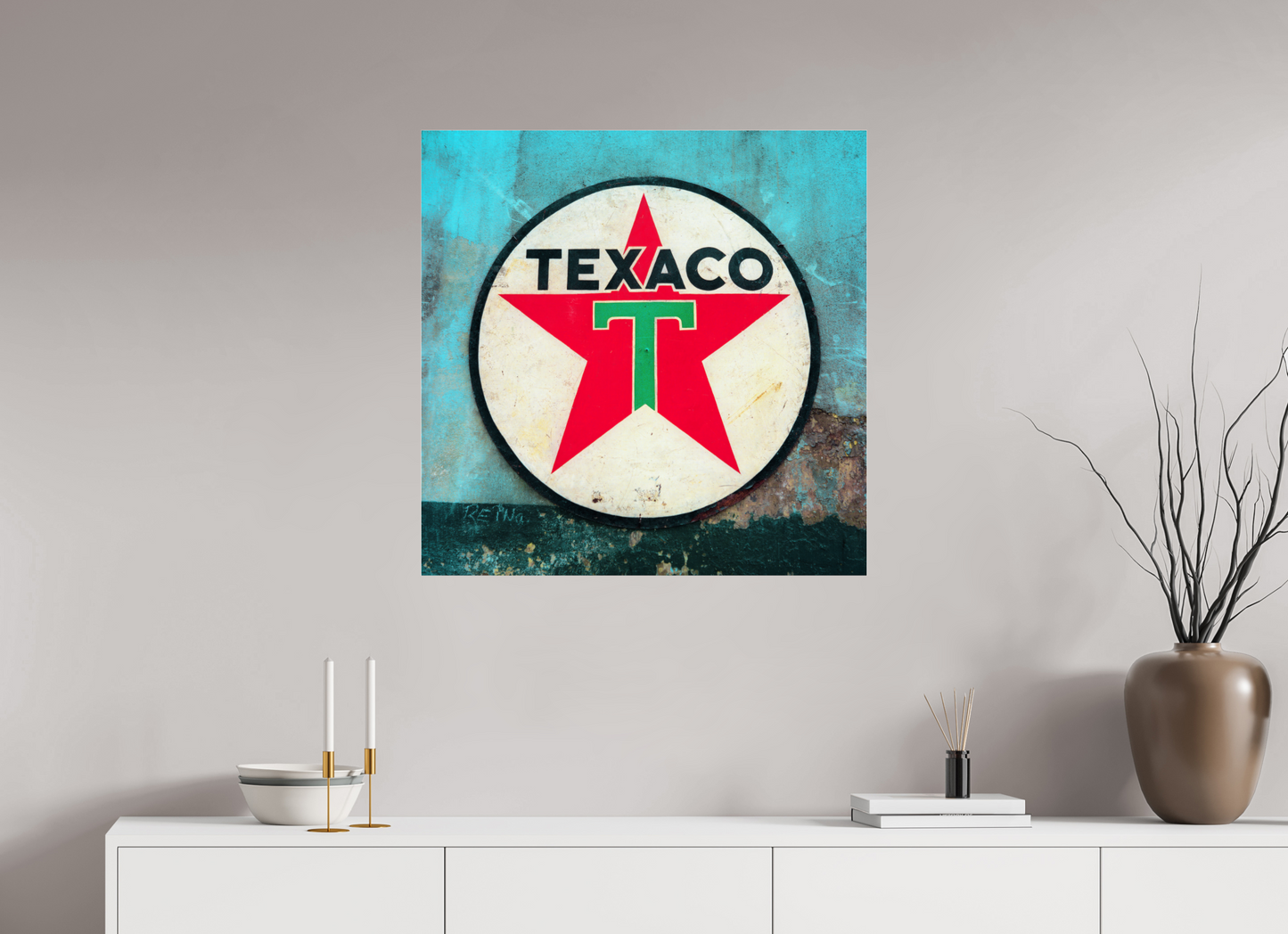 30 x 30″, Frameless Acrylic Glass Texaco Sign Cuba