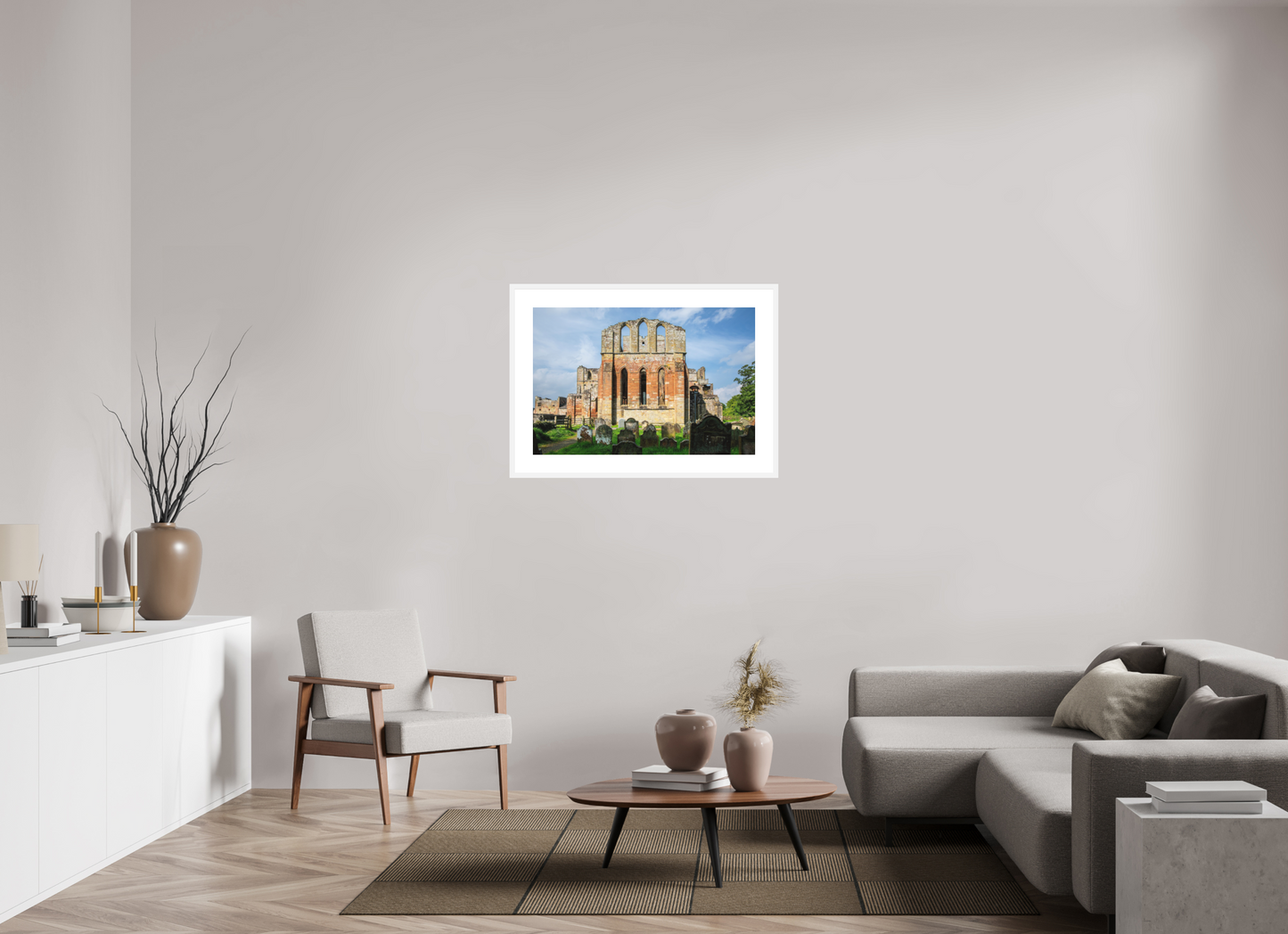 36 x 24″, Solid 0.8" White Wood Frame With 3" Natural White Passe-Partout with Museum Glass Ruins of Cathedral of Saint Andrew
