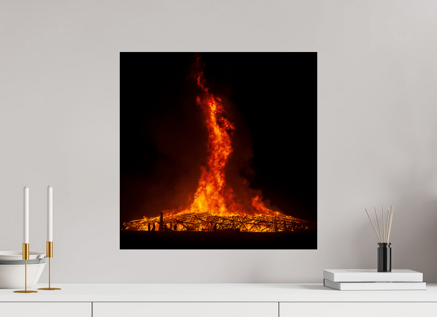 20 x 20″, Frameless Acrylic Glass Burning Man - Temple Burn 2