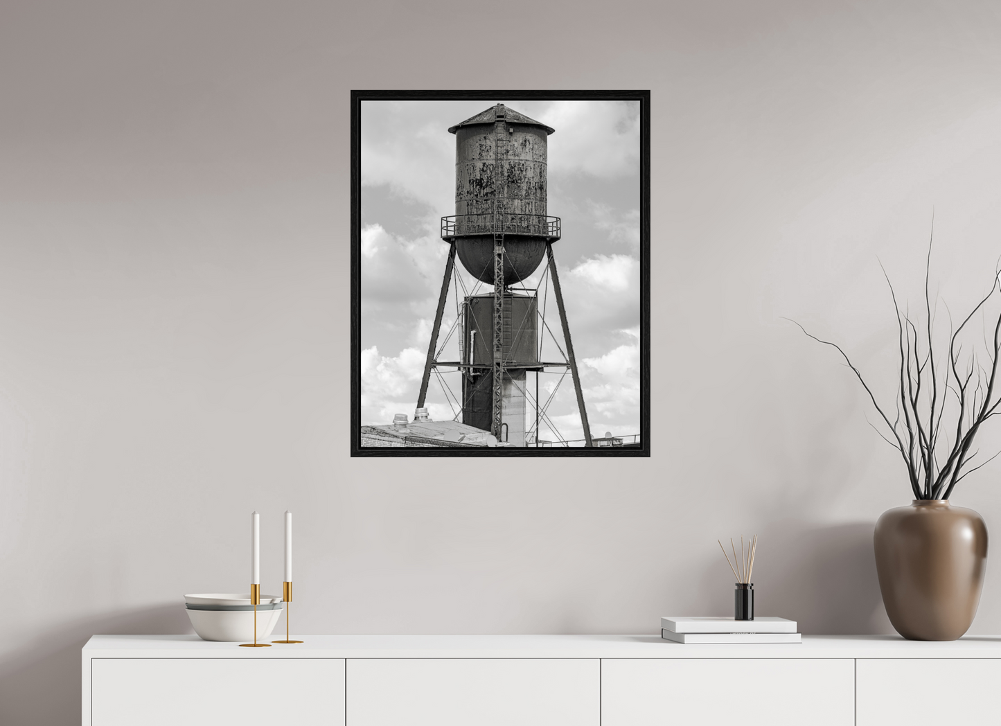 24 x 29.8″, Floater Frame Green Water Tower