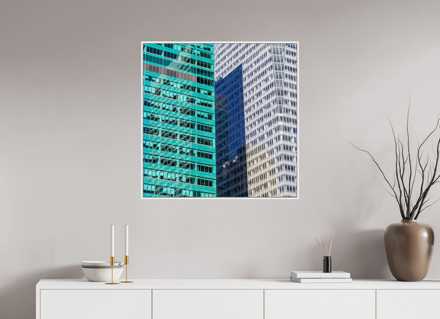 Green and White Office Buildings