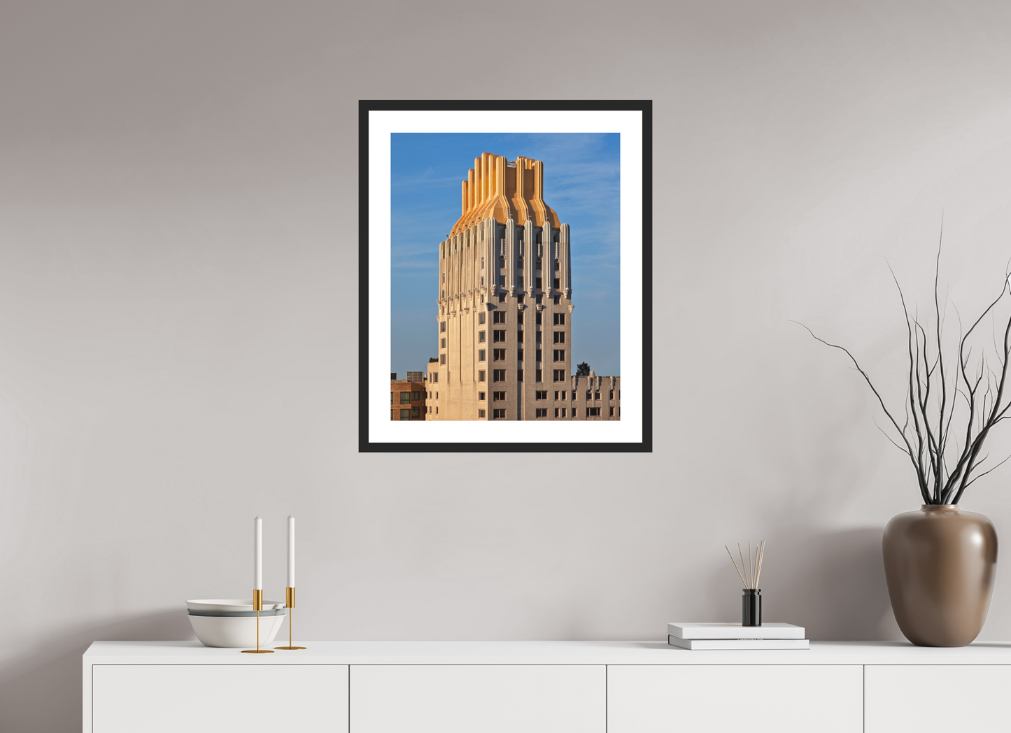20 x 25″, Solid 0.8" Black Wood Frame With 2" Natural White Passe-Partout with Museum Glass Barbizon Plaza Hotel